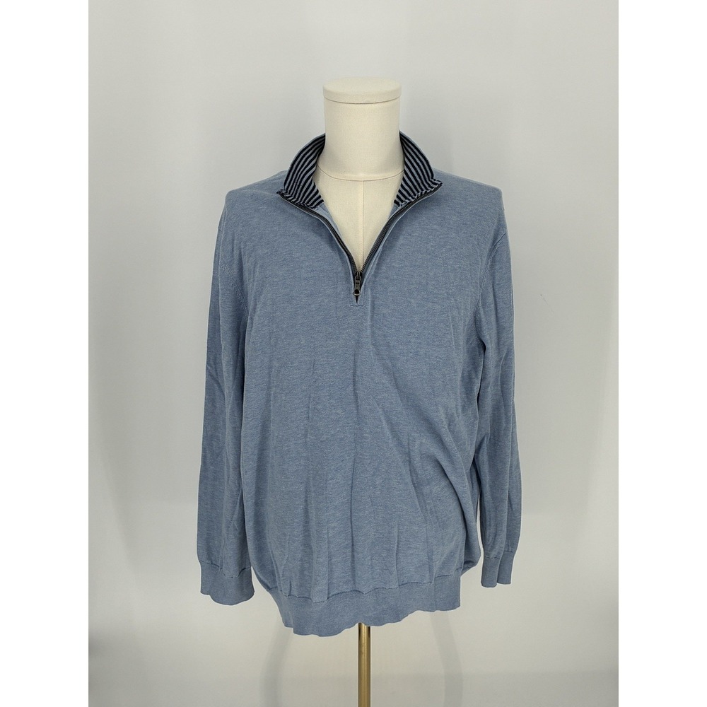 Brooks Brothers Sweater Men's XXL Blue 1/4 Zip Supima Cotton Mock Neck